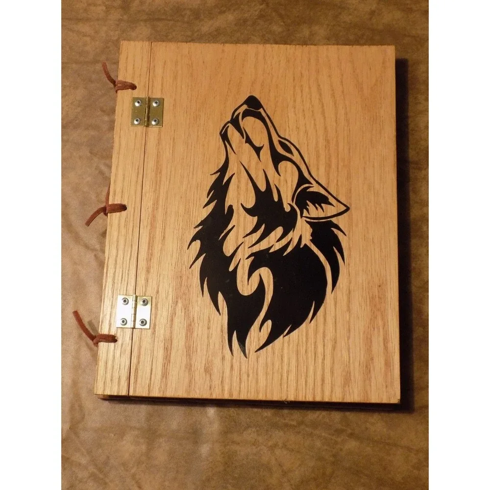 Black Wolf Decal Design Wood Handmade Journal Notebook 150 Lined Pages